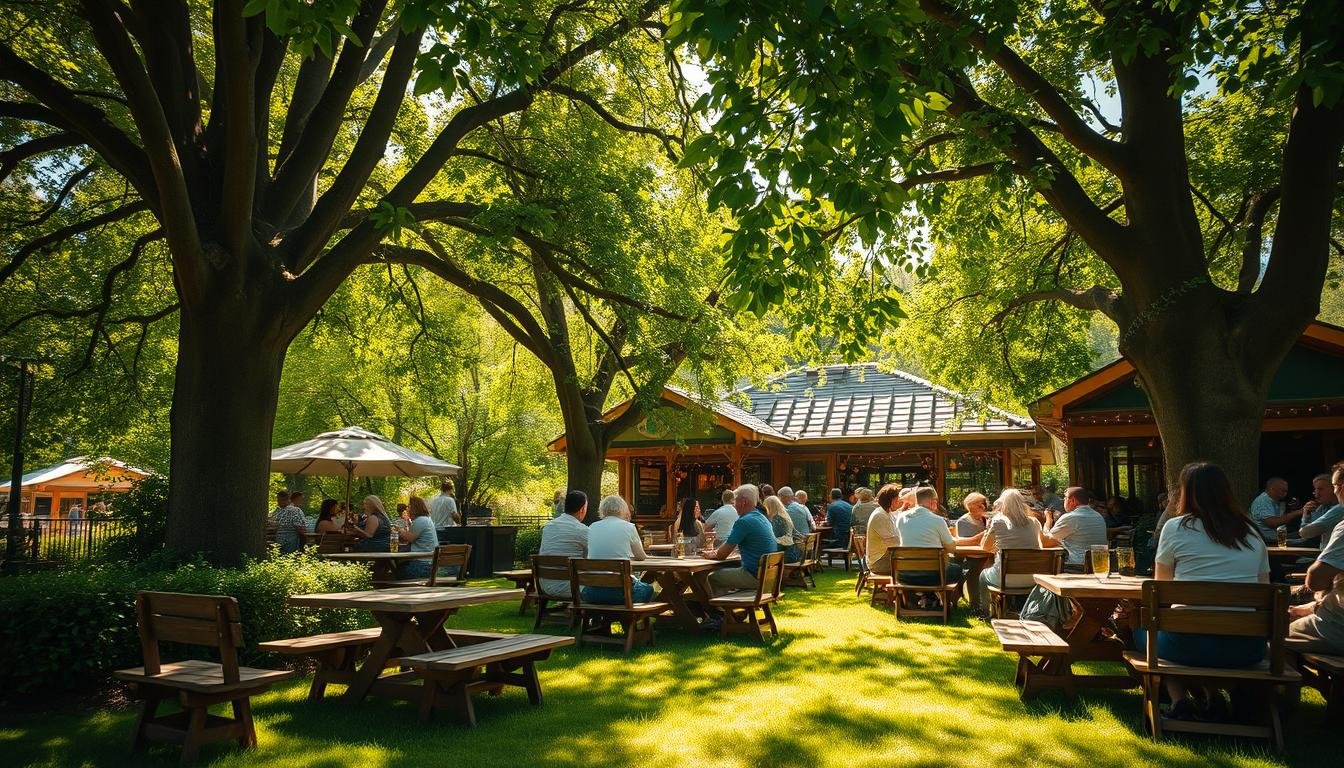 Kastanienbäume im Biergarten spenden natürlichen Schatten