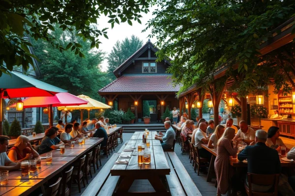 Traditioneller Biergarten mit bayerischer Gemütlichkeit